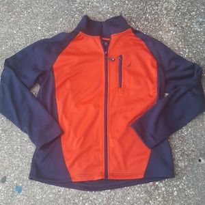 Nautica Mens Orange Navy Blue Zipper Sweater L
